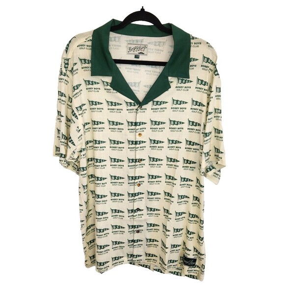 Bogey Boys Other - Bogey Boys‎ by Macklemore Flag Print Button-Up Golf Shirt Ivory/Green Large NEW